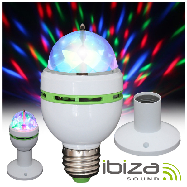 LÂMPADA ROTATIVA 3 LEDS 1W RGB E27 E SUPORTE IBIZA