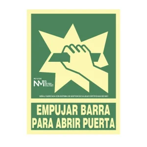 Sinal de Evacuação Empurrar Barra para Abrir Porta