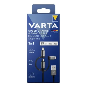 Cabo 3 em 1 Usb-A Lighting/Microusb/Type-C Varta