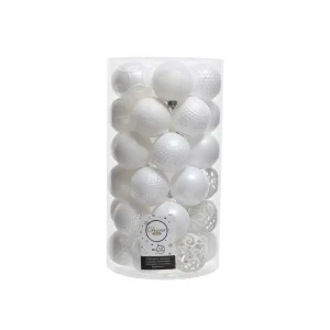 Tubo de 37 Bolas Brancas Decorativas para Árvore .