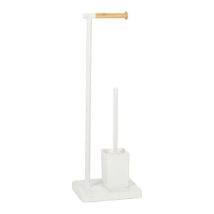Suporte Papel Higienico + Piaçaba Metal Branco Ba.