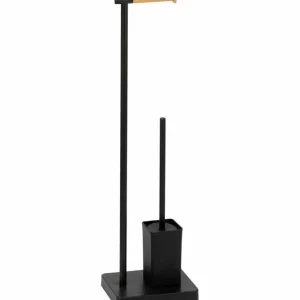 Suporte Papel Higienico + Piaçaba Metal Preto Ba7.