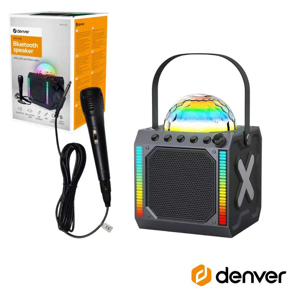 Coluna Bluetooth Portátil C/ Micro 100W AUX/USB/SD/BT DENVER