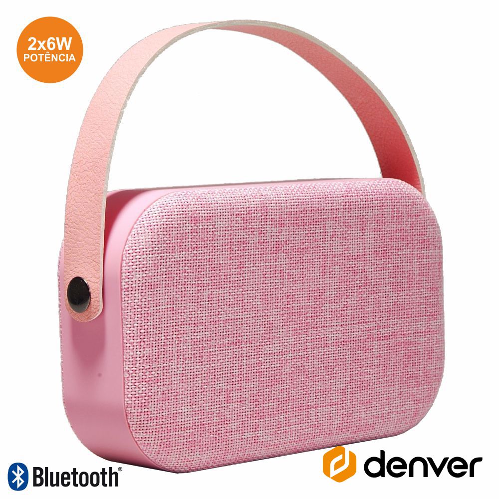 COLUNA BLUETOOTH PORTÁTIL 2X3W MALA USB/AUX/BAT ROSA DENVER