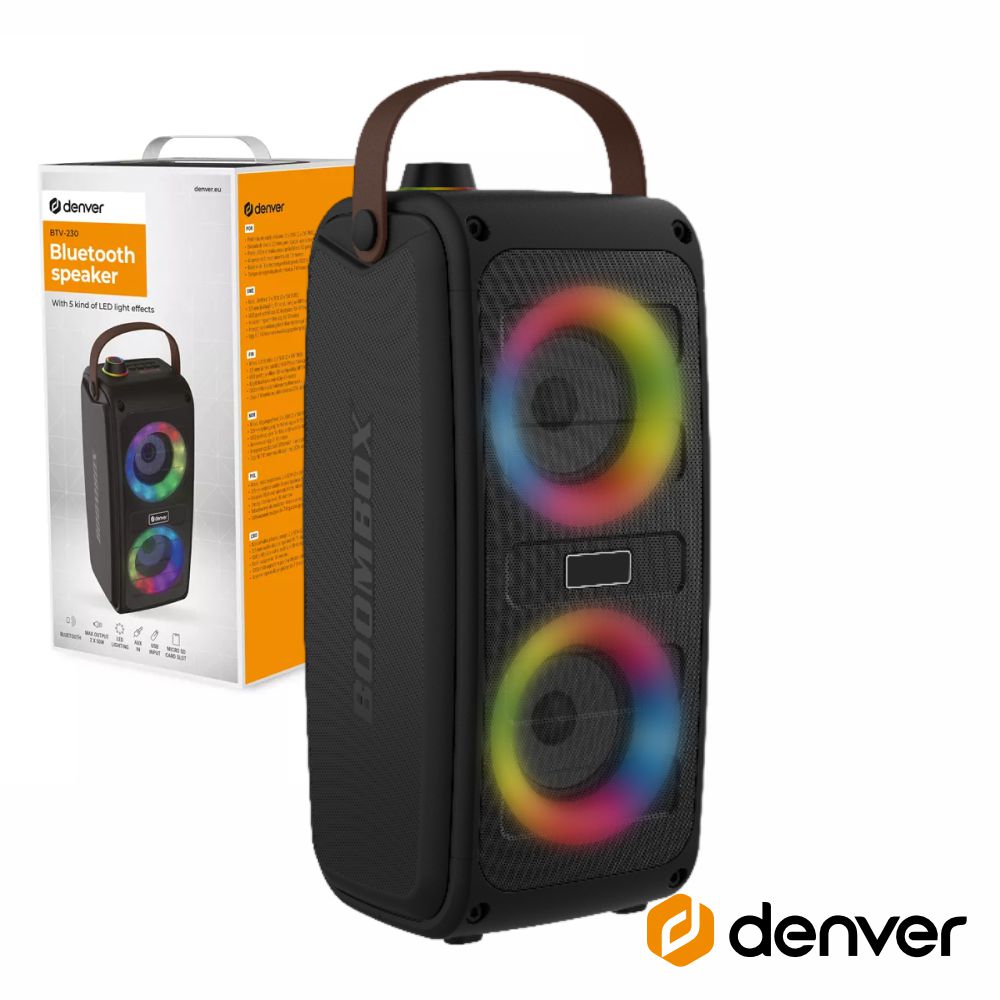 BTV-230MK2 Coluna portátil bluetooth 2x5W - Aux / USB / SD / Mic - DENVER -