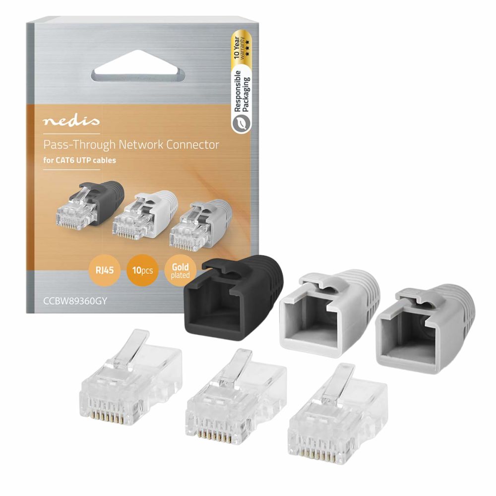 Ficha RJ45 Modular 8p8c CAT5 Passante C/ Capa Protetora 10x