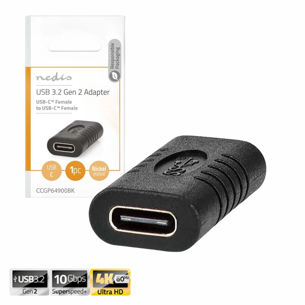 Ficha Adaptadora USB-C 3.2 Fêmea / Fêmea 10Gbps