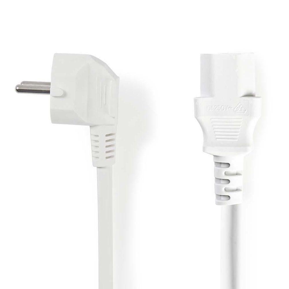 Cabo Alimentação Schuko Macho 90º / IEC C13 Fêmea 2m Branco