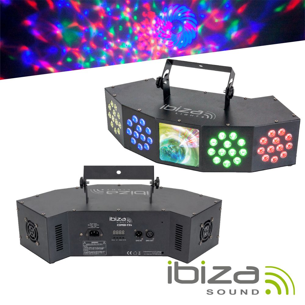 Projetor LED 3em1 Wash Moon Strobe RGBW DMX IBIZA