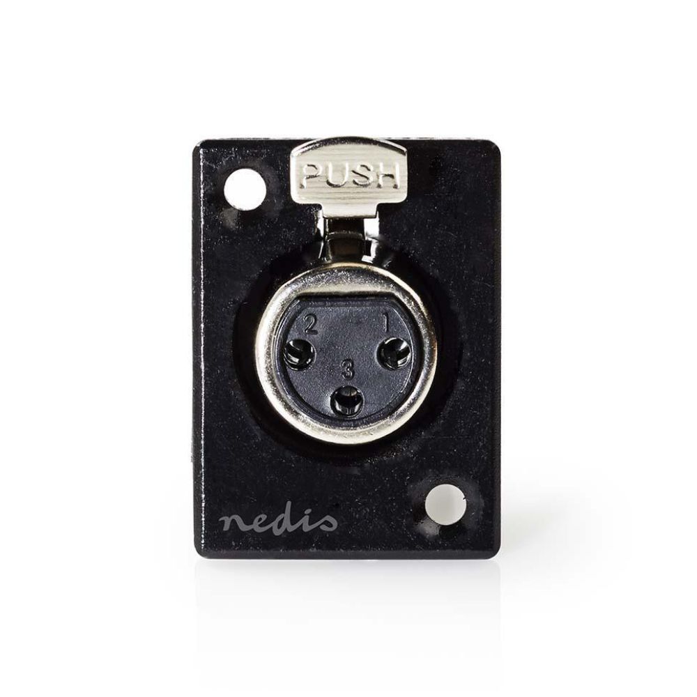 Ficha XLR 3p Fêmea De Painel Niquelada Preta