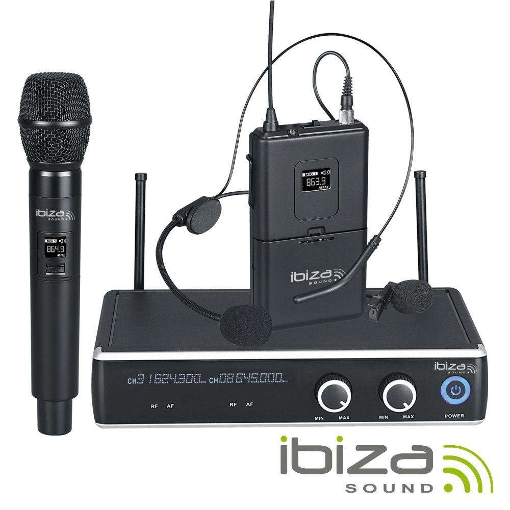 Central Microfone S/ Fios 2 Canais UHF 863.9/864.9mhz IBIZA