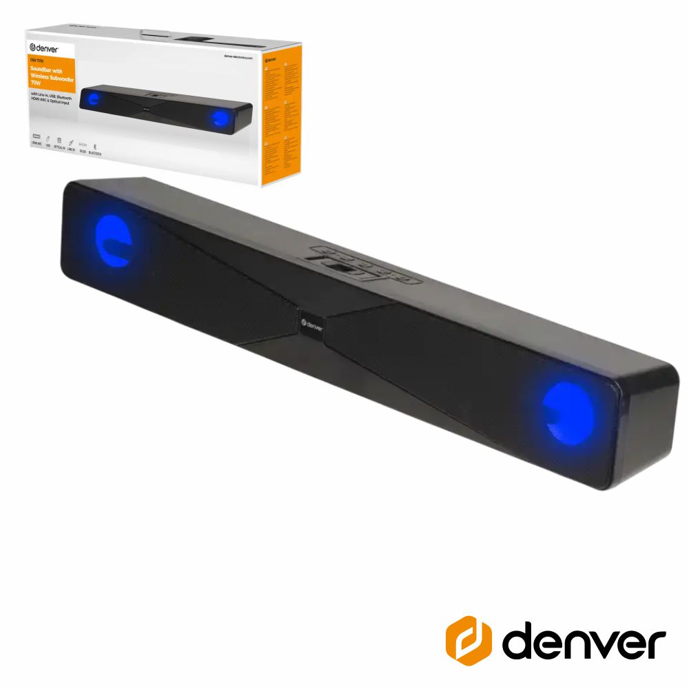 Barra Som Bluetooth 2x50W LED RGB DENVER