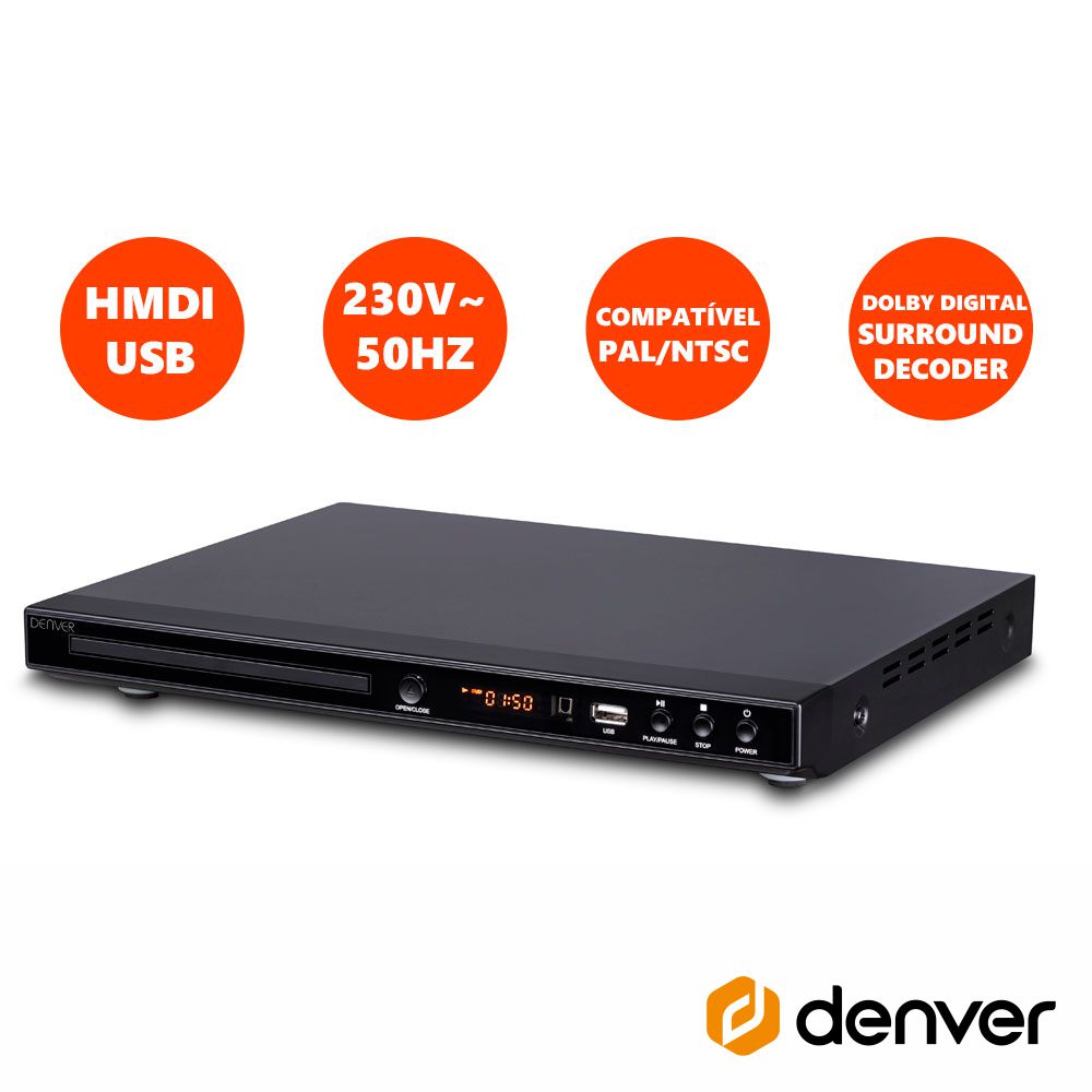 DVH-1245MK3 Leitor DVD c/ HDMI cabo USB e comando DENVER