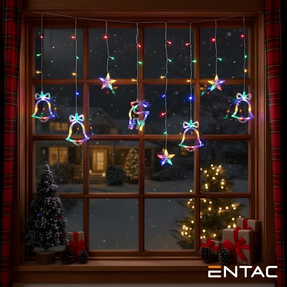 Grinalda 135 LEDs 2.7W Cortina de Estrela/Sinos e Renas 3x07