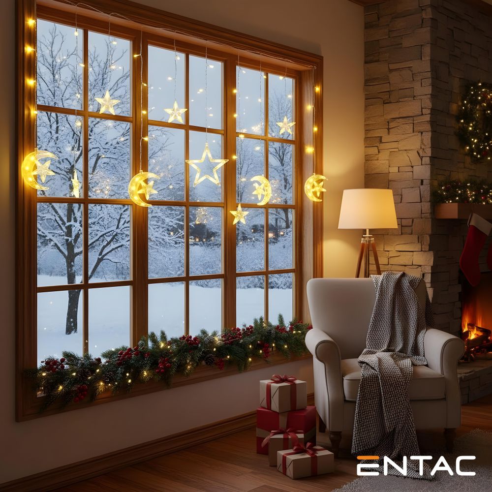 Grinalda 135 LEDs 2.7W Cortina de Estrelas e Lua 3x0.7m