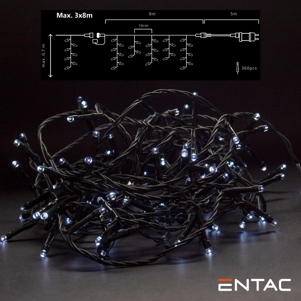 Grinalda 360 LEDs 6400K Cortina 8m C/ Alimentador ENTAC