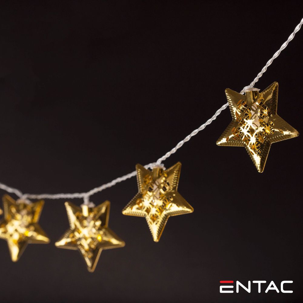Grinalda 10 LEDS Estrelas Metálicas 2xAA 1.65m ENTAC