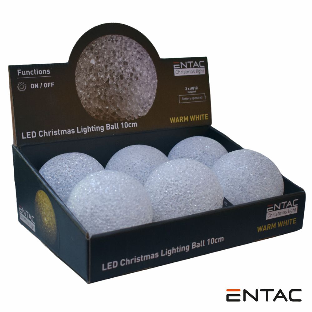Expositor C/ 6 Bolas Decorativas LED 3000K a pilhas ENTAC
