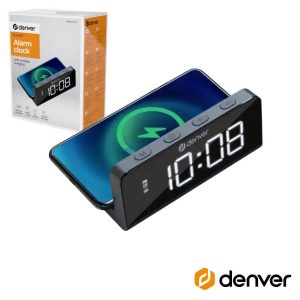Relógio Despertador C/ Carregador Indução QI 10W DENVER