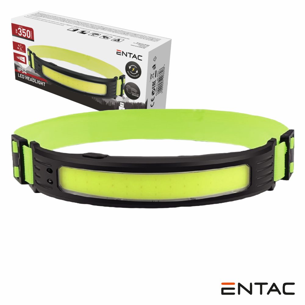 Lanterna de Cabeça COB 5W 350lm C/ Sensor Movimentos ENTAC