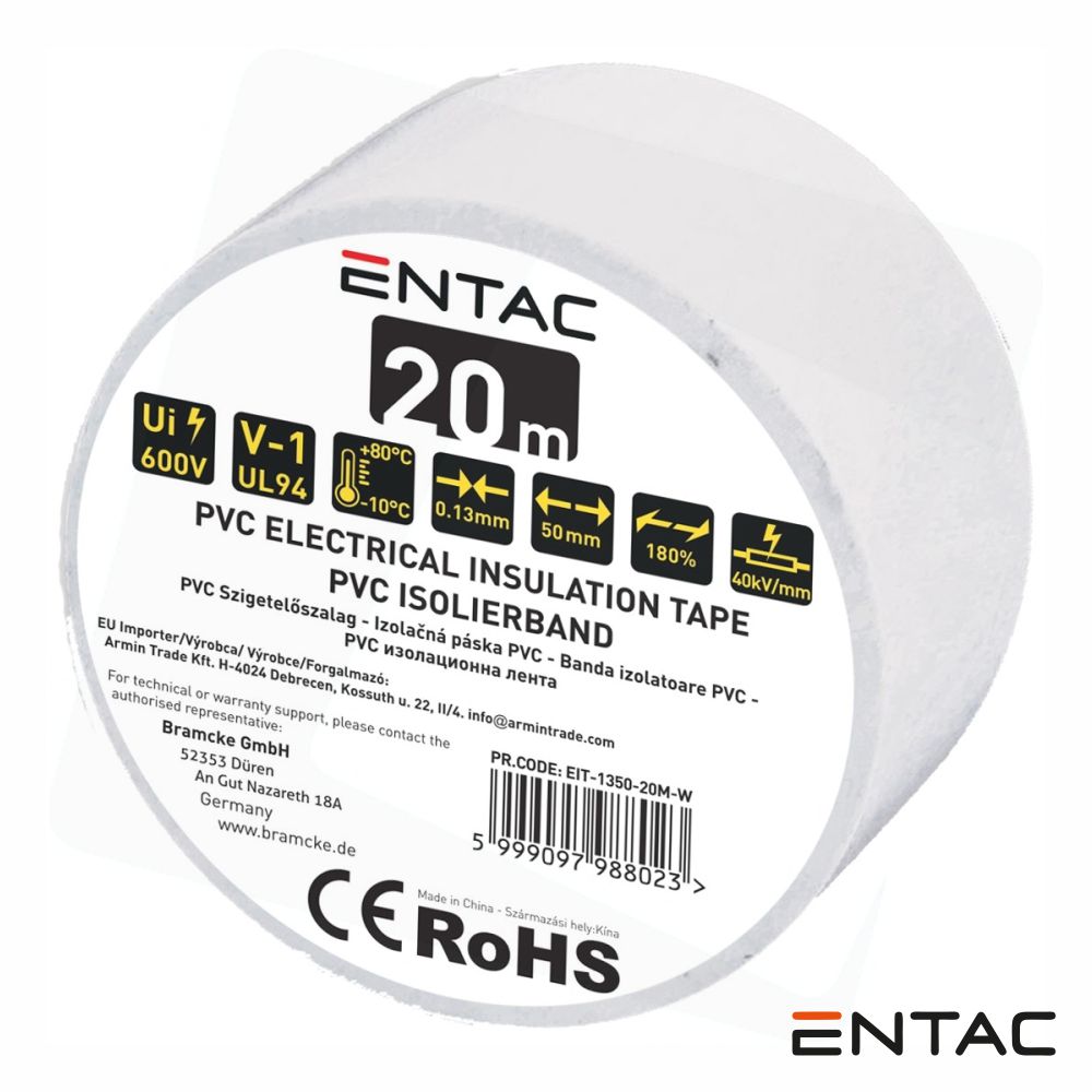 Fita Isoladora Branco 20M 0.13x50mm ENTAC