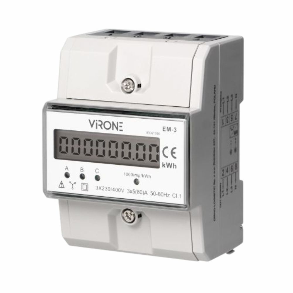 Contador Energia Digital Trifásico 230V/80A 4.3 Módulos DIN