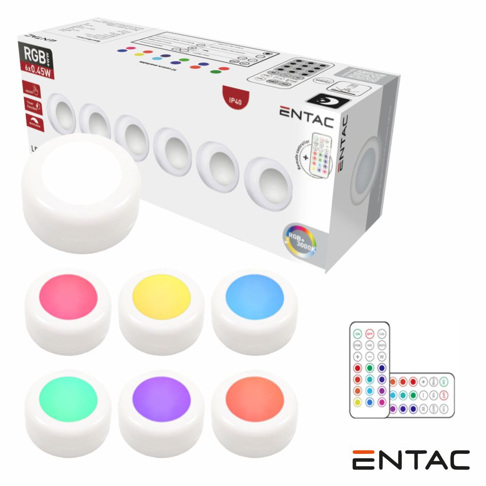 Conjunto De 6 Apliques LED RGB+W C/ Comando IP40 ENTAC
