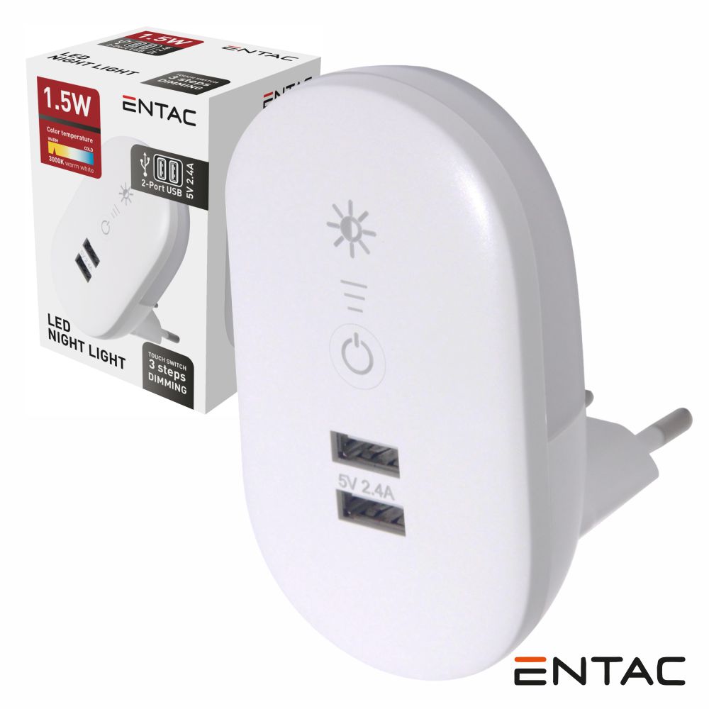 Luz De Presença LED 3000K 230V C/ 2 Portas USB-A ENTAC