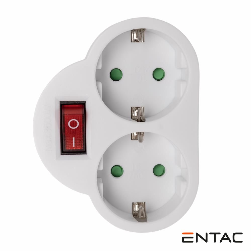 Tomada Elétrica c/ 2 Saídas Interruptor Branco ENTAC