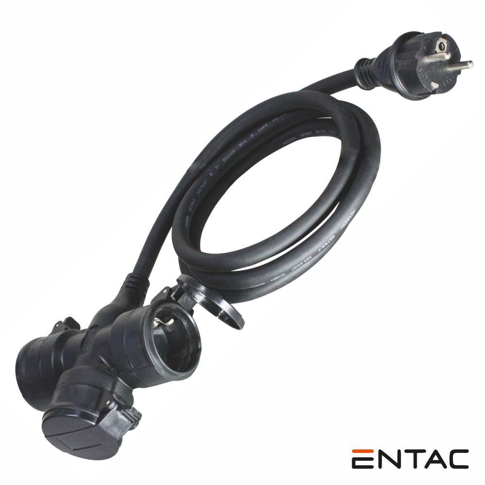Cabo Extensão Tomada Elétrica C/ 3 Saídas 0.5m Preto ENTAC