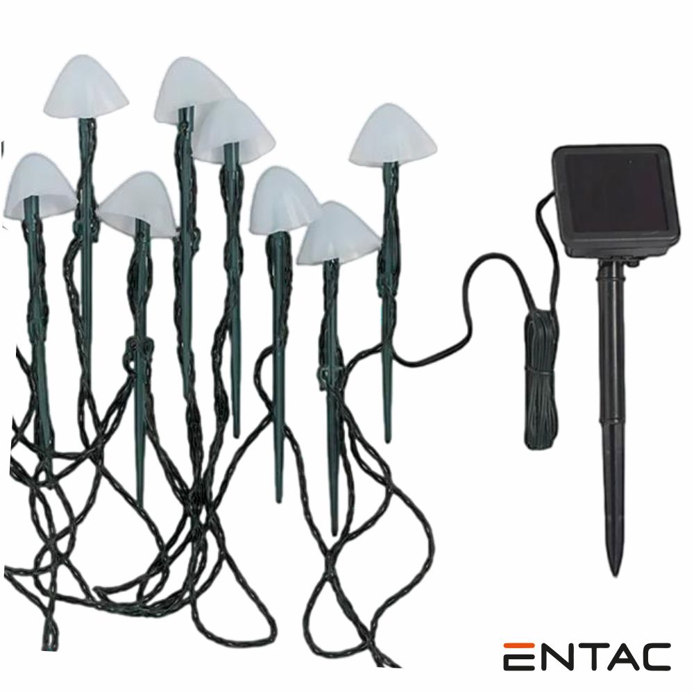 Candeeiro C/Painel Solar LED Jardim C/ 8 Cogumelos RGB ENTAC