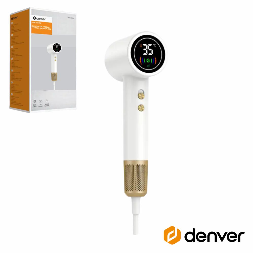 Secador de Cabelo C/ Motor Brushless 1400W Branco DENVER