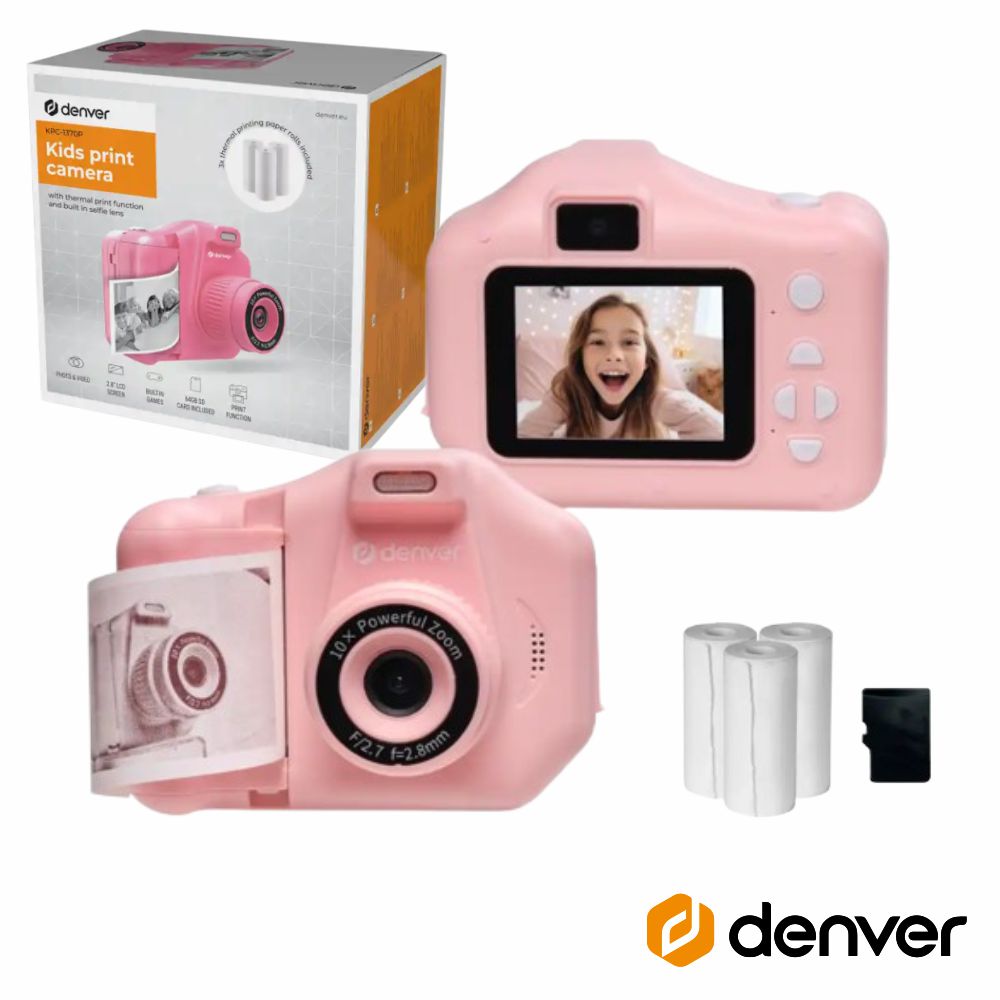 Câmara Digital Rosa P/ Crianças C/ Impressora Térmica DENVER