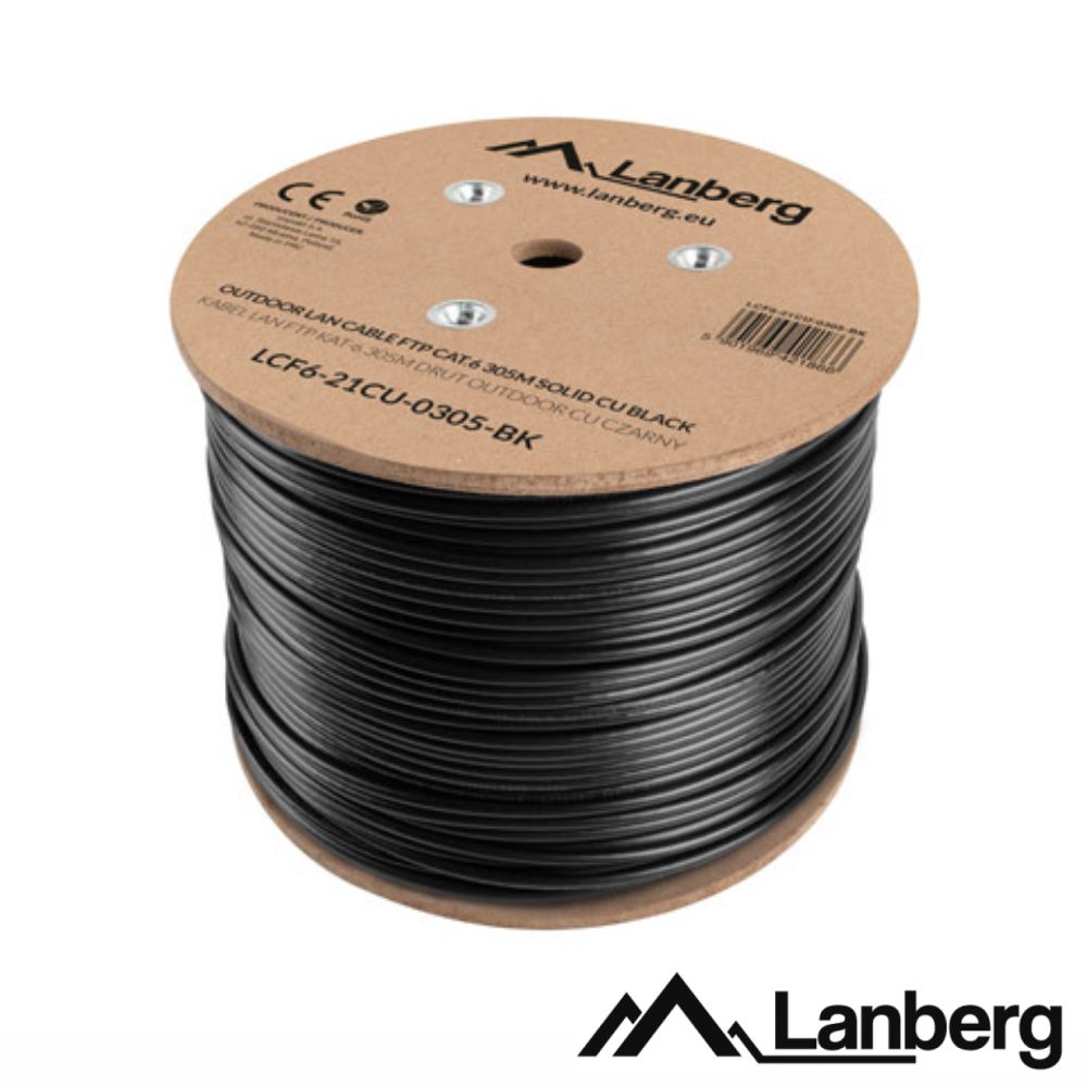 Cabo FTP CAT6 4xAWG23 Rígido CU 305m Preto Exterior LANBERG
