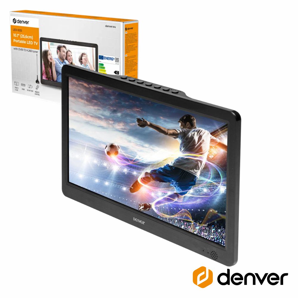TV LED Portátil 10.1" HD C/ Altifalantes DVB-T2 H.265 DENVER