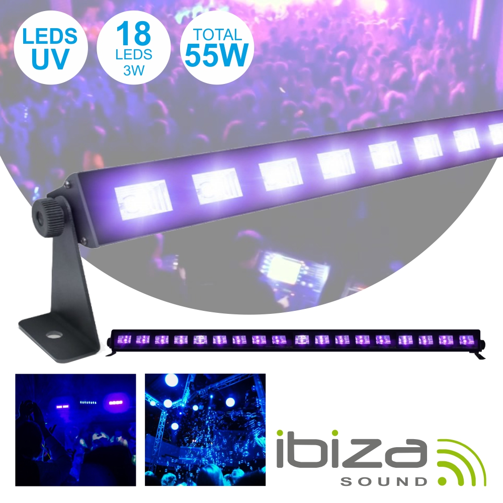 BARRA LEDS UV C/ 18 LEDS UV 3W E SUPORTE IBIZA