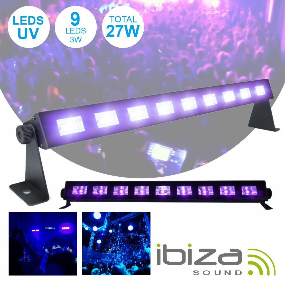BARRA LEDS UV C/ 9 LEDS UV 3W E SUPORTE IBIZA