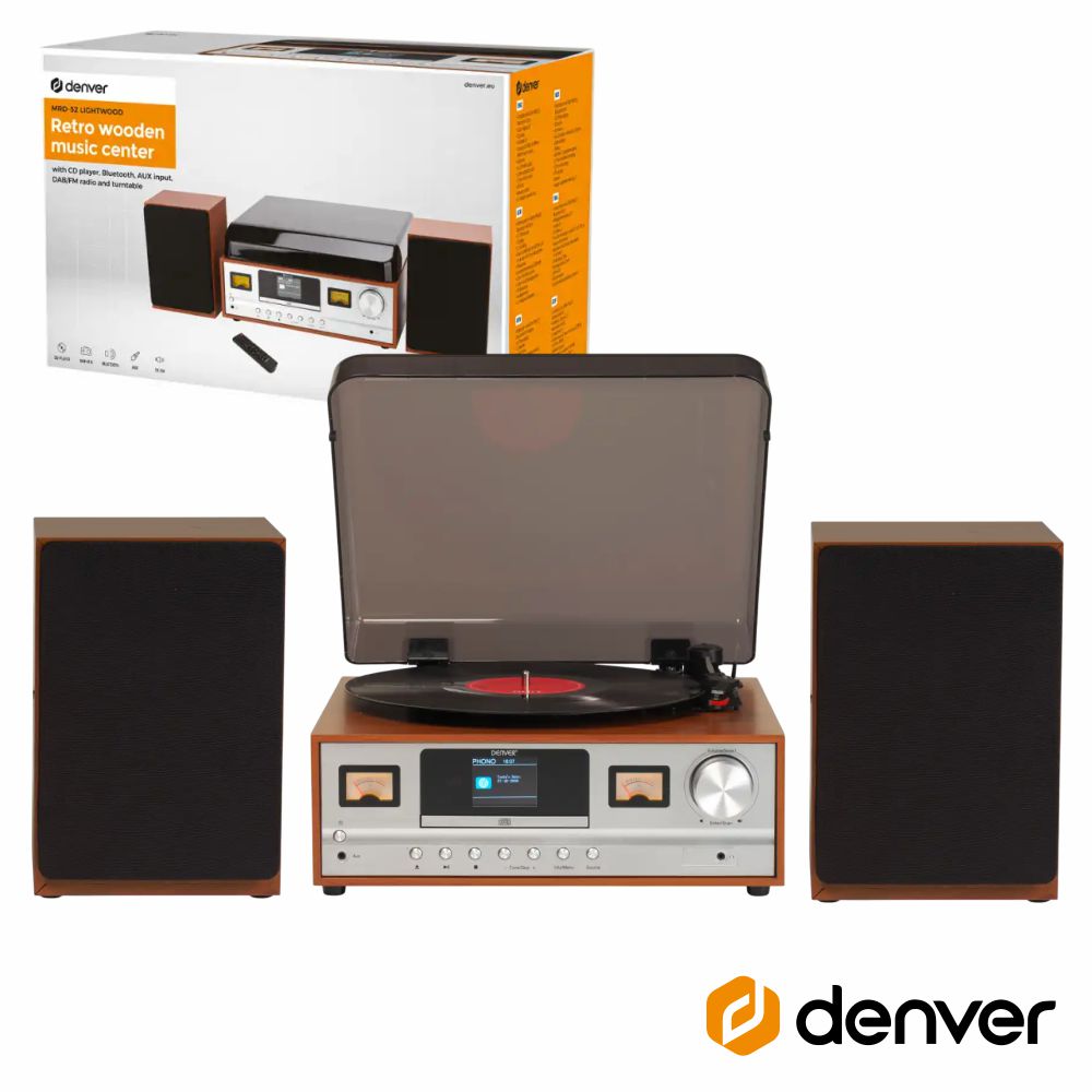 Gira-Discos 33/45/78RPM Vintage AUX/FM DAB+/CD DENVER