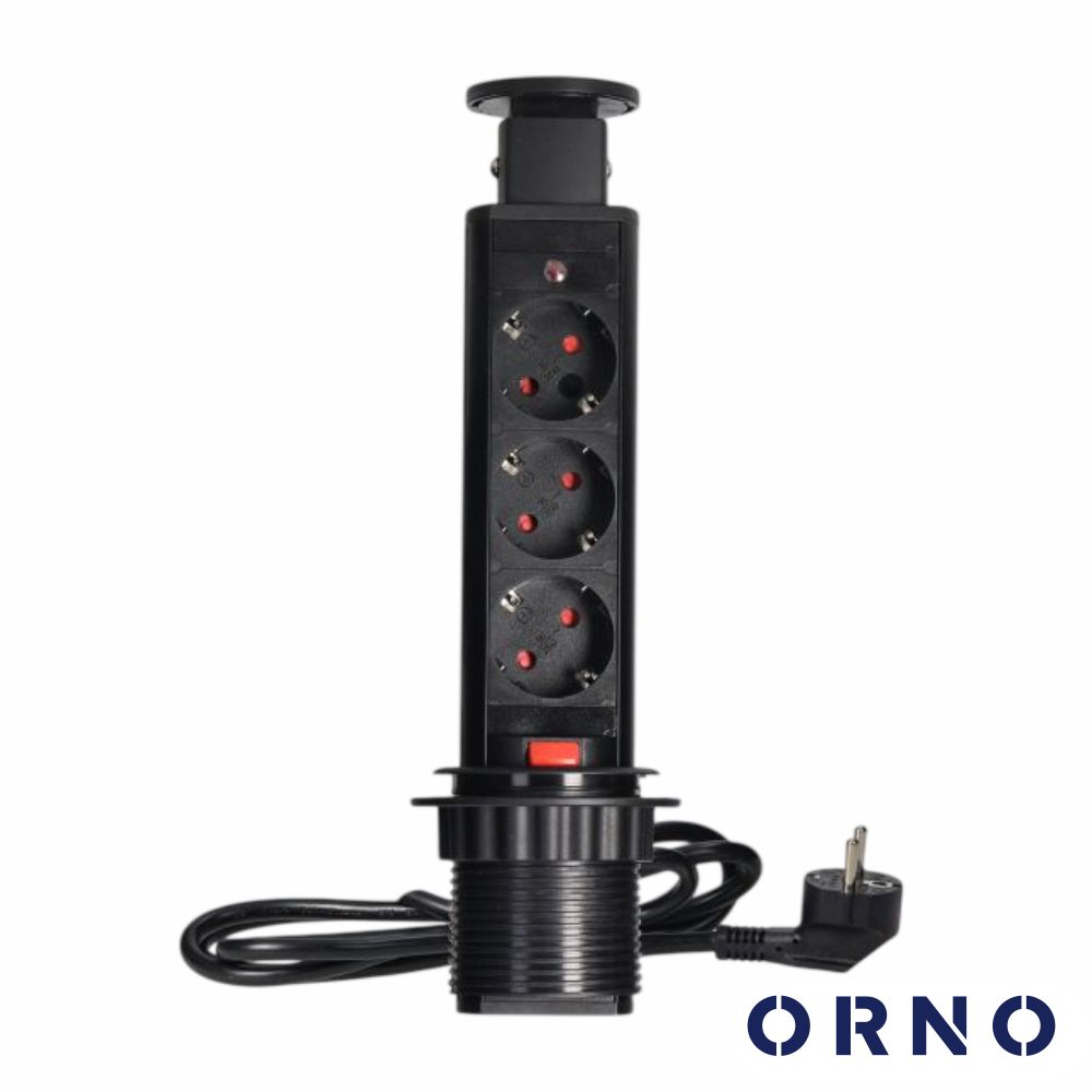 Tomada Elétrica Encastrar 3x Schuko Preta ORNO