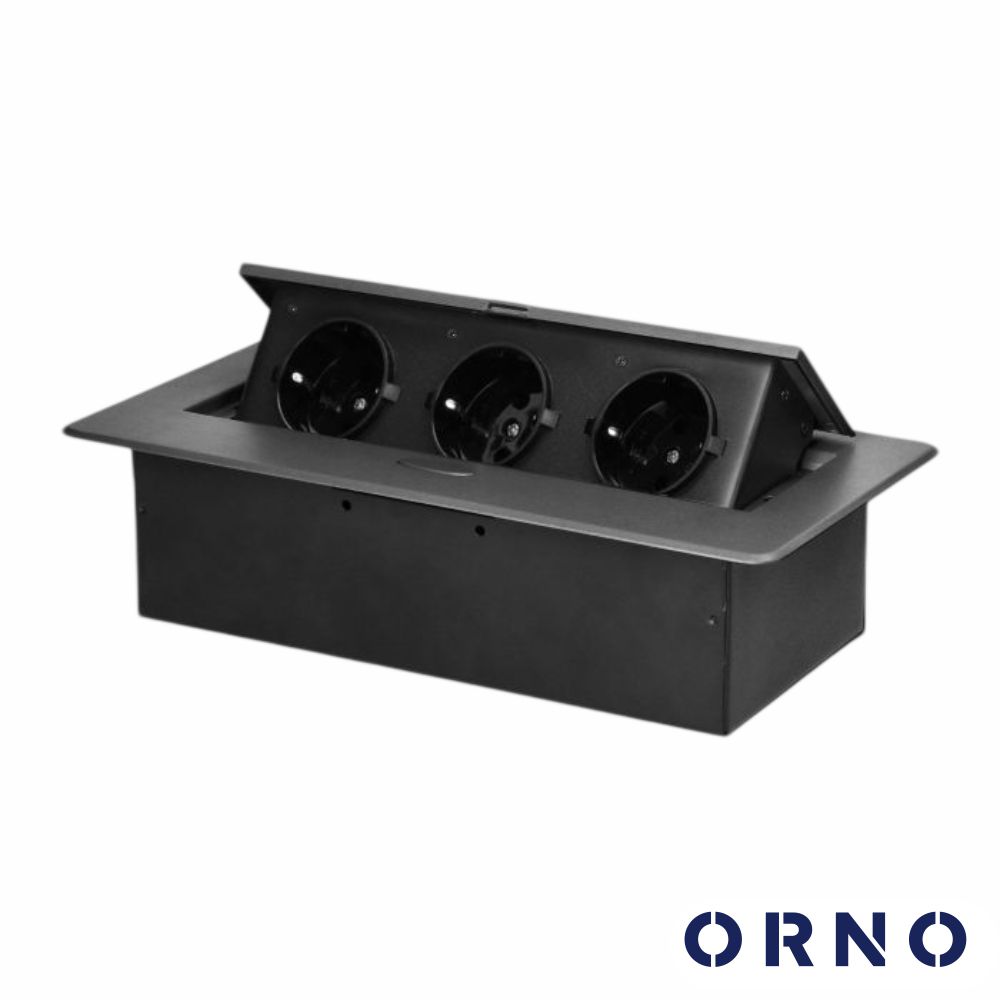 Tomada Elétrica Encastrar 3x Schuko Preta ORNO