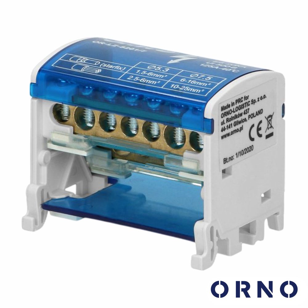 Bloco de Distribuição Energia Fileira Dupla P/ 7 Cabos ORNO