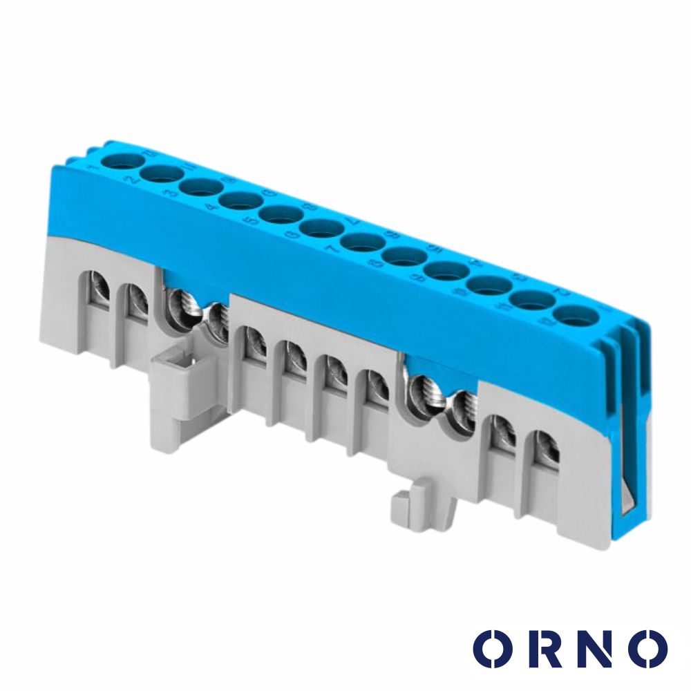 Barramento Neutro Isolado 12 Vias P/ Calha DIN Azul ORNO