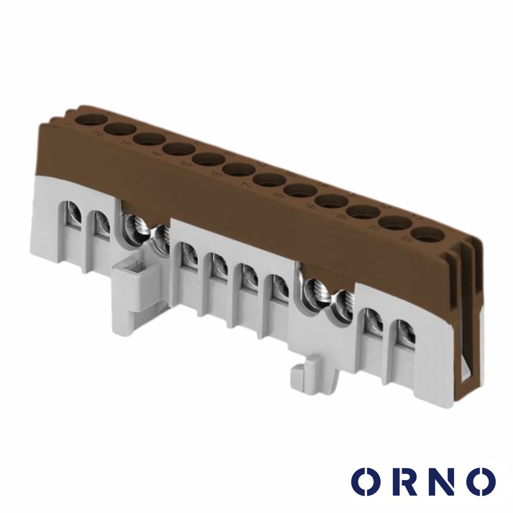 Barramento Fase Isolado 12 Vias P/ Calha DIN Castanho ORNO