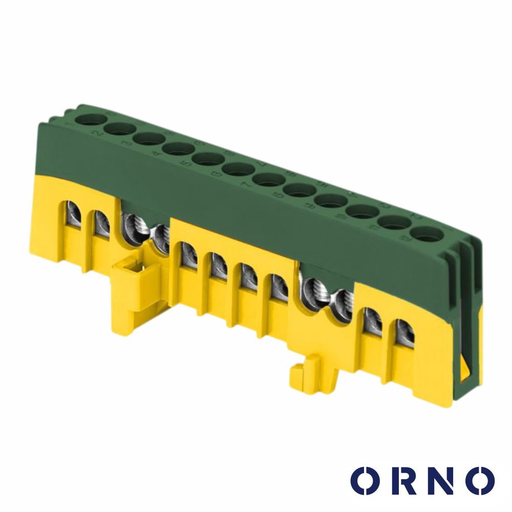Barramento Terra Isolado 12 Vias P/ Calha DIN Verde ORNO