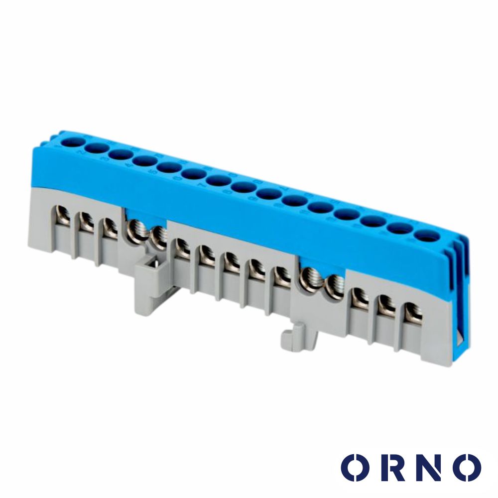 Barramento Neutro Isolado 15 Vias P/ Calha DIN Azul ORNO