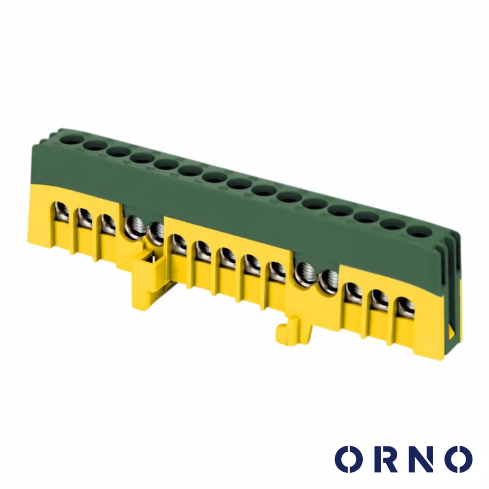 Barramento Terra Isolado 15 Vias P/ Calha DIN Verde ORNO