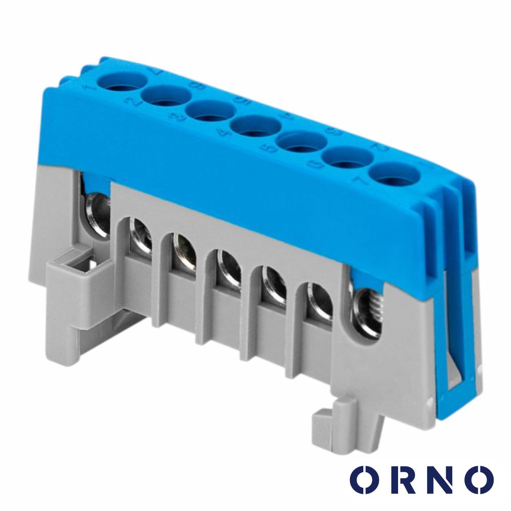 Barramento Neutro Isolado 7 Vias P/ Calha DIN Azul ORNO