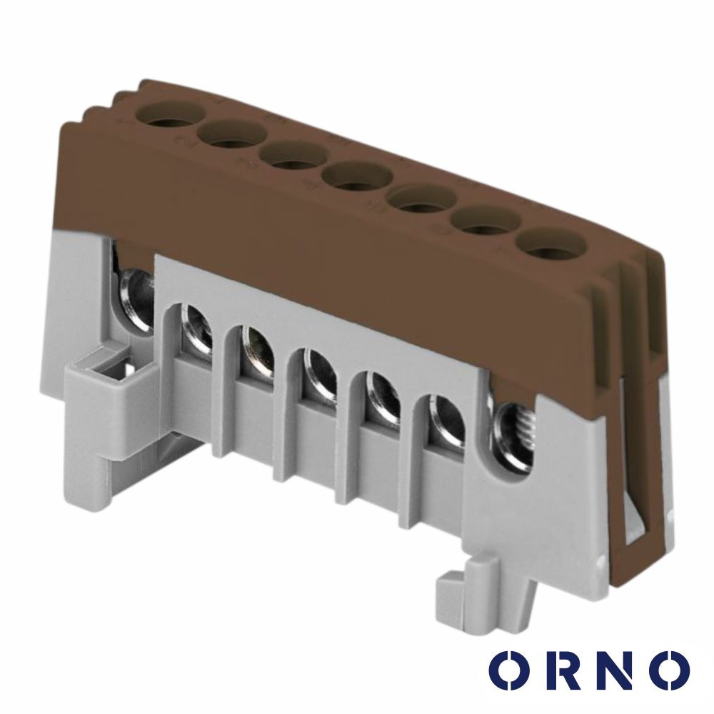 Barramento Fase Isolado 7 Vias P/ Calha DIN Castanho ORNO