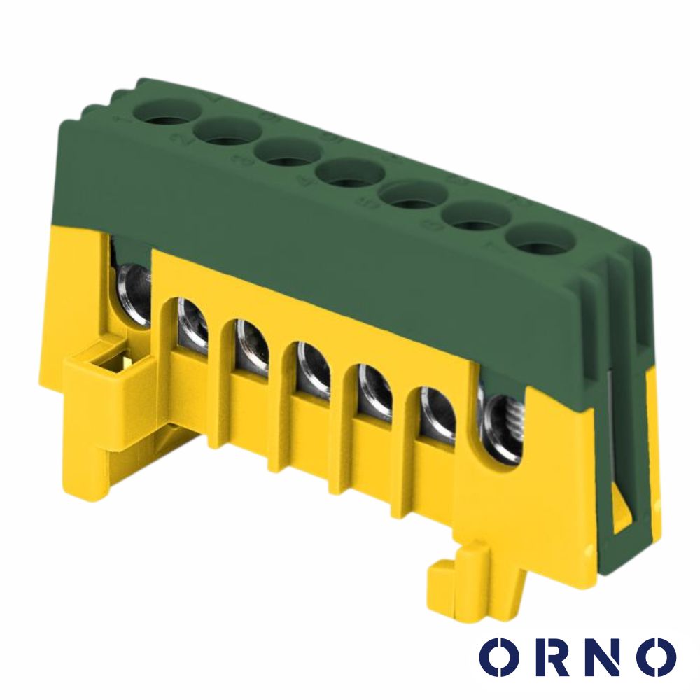 Barramento Terra Isolado 7 Vias P/ Calha DIN Verde ORNO