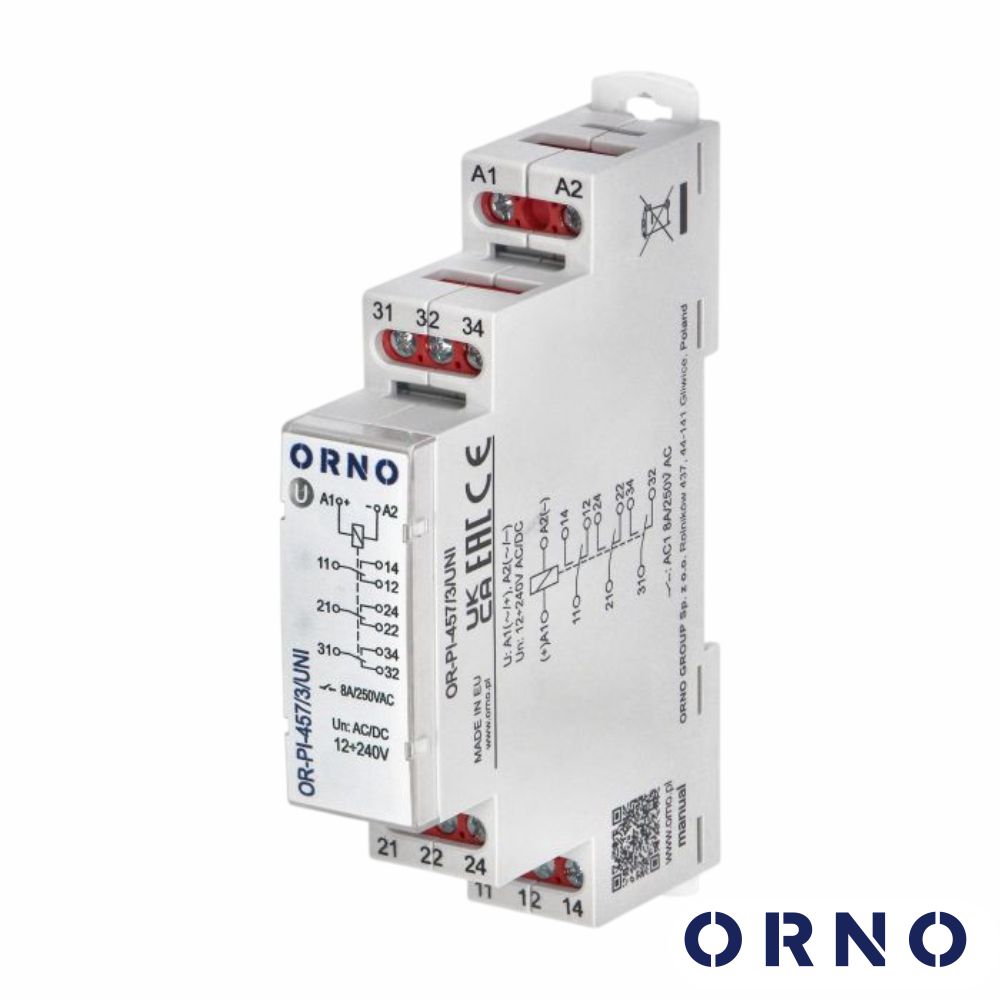 Contator Energia Monofásico 12-230V 8A DIN ORNO